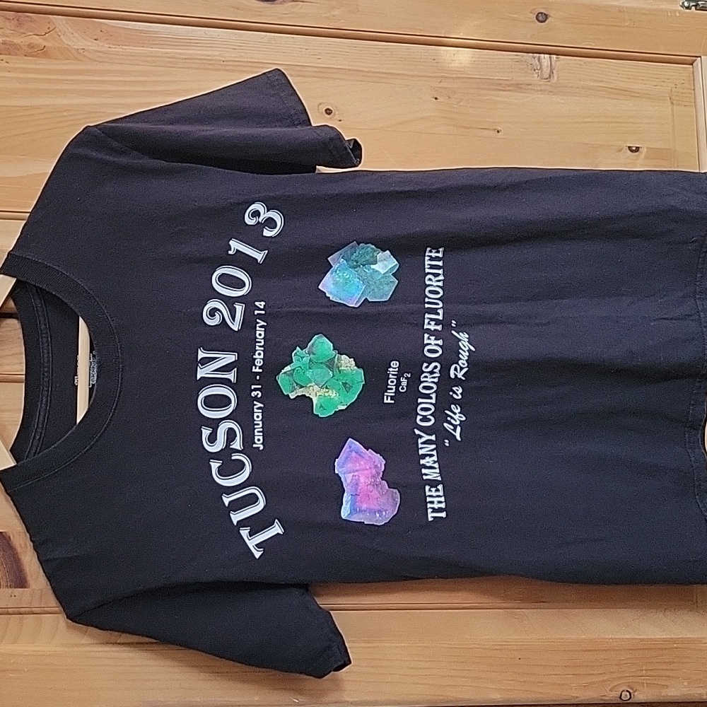 Tucson gem and mineral show tshirt fluorites black graphic t small
